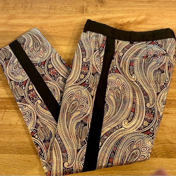 J. CREW | Metallic Cafe Capri Paisley Pants | Multi-Color Jacquard | Size 0 - Picture 4 of 9